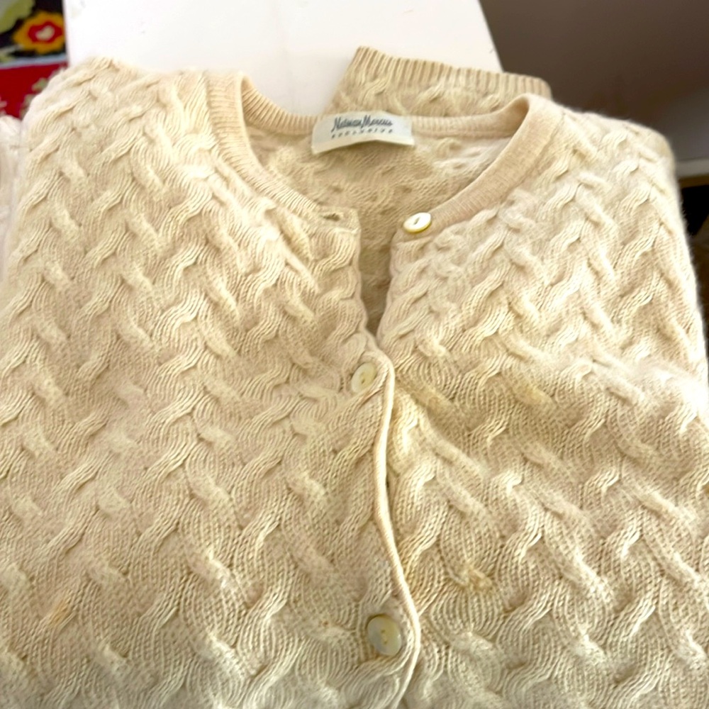Vintage Neiman Marcus Soft Yellowow Cable Cardigan-XL? See measurements